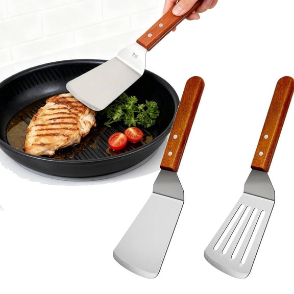 2Pcs Metal Spatula for Cast Iron Skillet,Stainless Steel Turner Flipper for Smash Grill