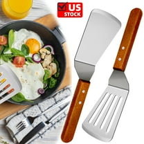 2Pcs Metal Spatulas Set, Metal Spatula for Cast Iron Skillet, Cooking Utensils Fish Egg Grill Spatula Stainless Steel Slotted Spatula, Wok Flat Top Small Metal Spatula Turner with Wood Handle