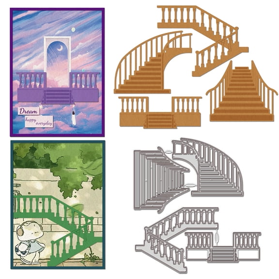 2Pcs Metal Stairs Cutting Dies Stairs Carbon Steel Cutting Dies Cut Stencils for DIY Scrapbooking Card Decoration Stairs Carbon Steel