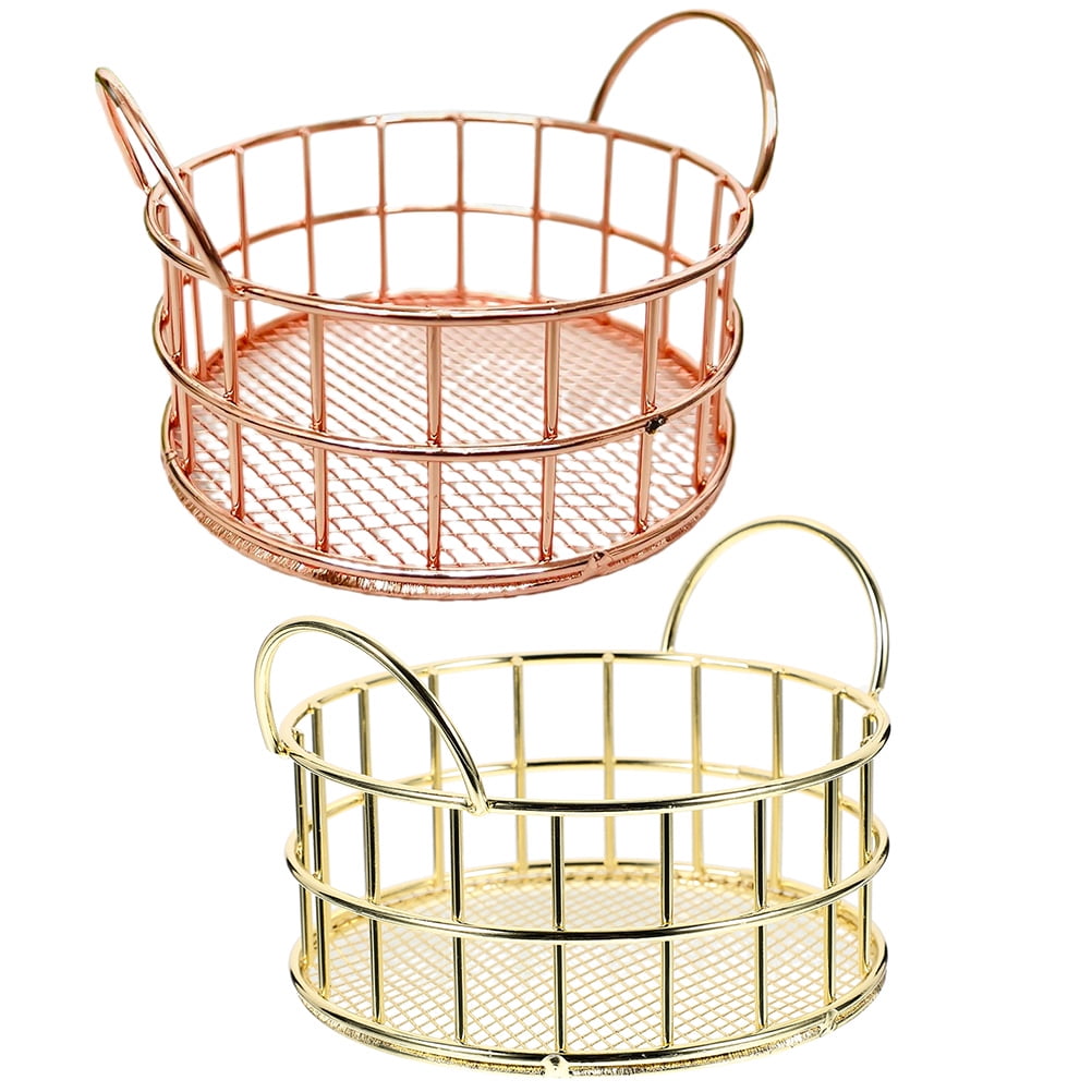 2Pcs Metal Storage Basket Small Desk Basket Decorative Sundries