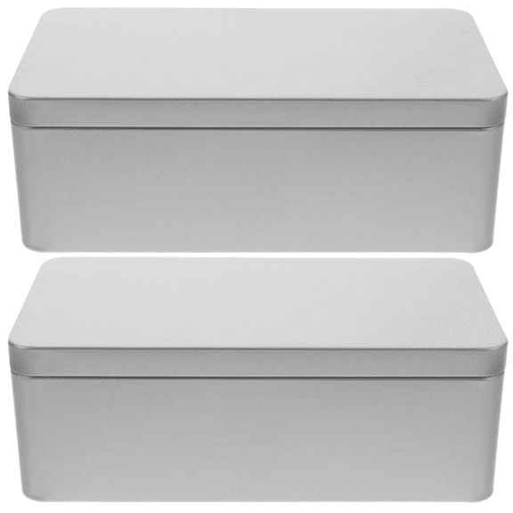 2Pcs Metal Tin Box Metal Empty Rectangular Cookie Tins with Lid Tea Storage Tin for Treats Candle Favors Home Storage Supplies 7 x 3.85 x 2.52Inch
