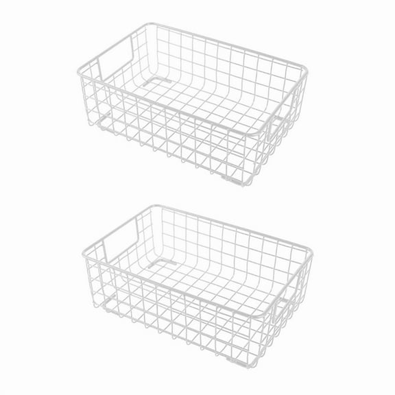 2Pcs Metal Wire Storage Basket with Handle Wrought Iron Sundries Container Kitchen,White