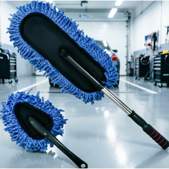 2Pcs Microfiber Car Duster, Multipurpose Vehicle Dust Cleaner with Extendable Handle, for Truck SUV Sedan(Blue)