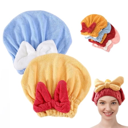 2Pcs Microfiber Hair Towel Wrap for Women, Quick-Drying Soft Bow Tie Towels for Curly Wet Hair