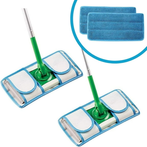 2Pcs Microfiber Mop Pads Replacement Fit for Swwiffer Sweper,Machine Washable Pad Refills for Hard Floor Baseboard Cleaning,Wet/Dry Cleaning Pad