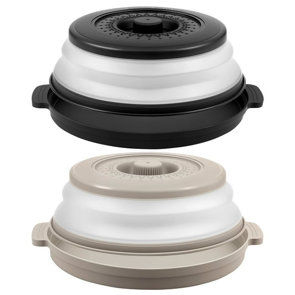 2Pcs Microwave Food Cover with Base Tray Foldable Microwave Lid Cover Heat Resistant Microwave Splatter Lid Microwave Splatter Guard Lid with Grip Handle for Cooking Kitchens