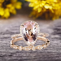 2Pcs Milgrain Pear Shape 1.75 Carat Wedding Ring Set Morganite Engagement Ring Diamond Matching Band 10k Yellow Gold Anniversary Gift