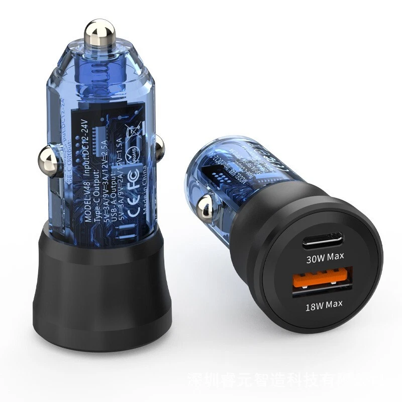 2Pcs Mini 48W Qc18W+Pd30W Car Charger Cell Phone Fast Charge Adapter Accessories