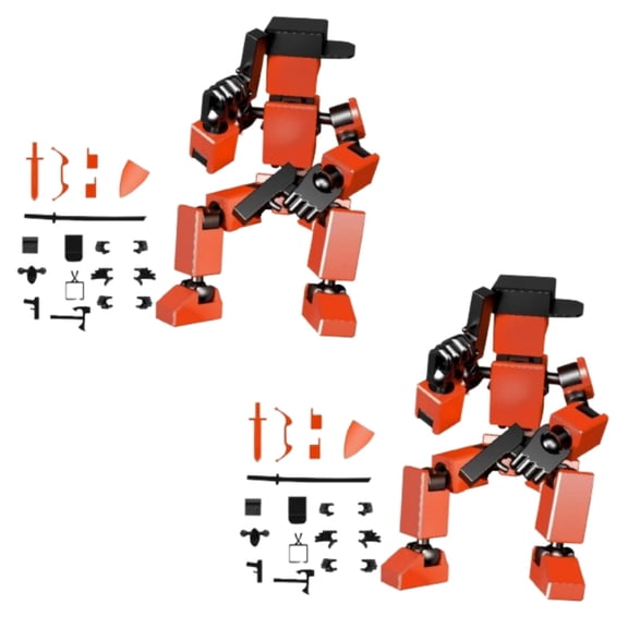2Pcs Mini Action Figures 3D Printed Stick Bot Multi Jointed Movable Robot Toy Titan 13 Action Figure Desktop Ornament Creative Gift (Orange)