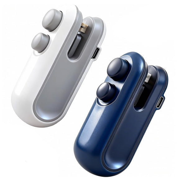 2Pcs Mini Bag Sealer with Cutter and Magnet,Rechargeable Mini Bag Sealer and Cutter,Household Hand Pressure Portable Snack Plastic Heat Sealing Machine for Snacks (White & Blue)