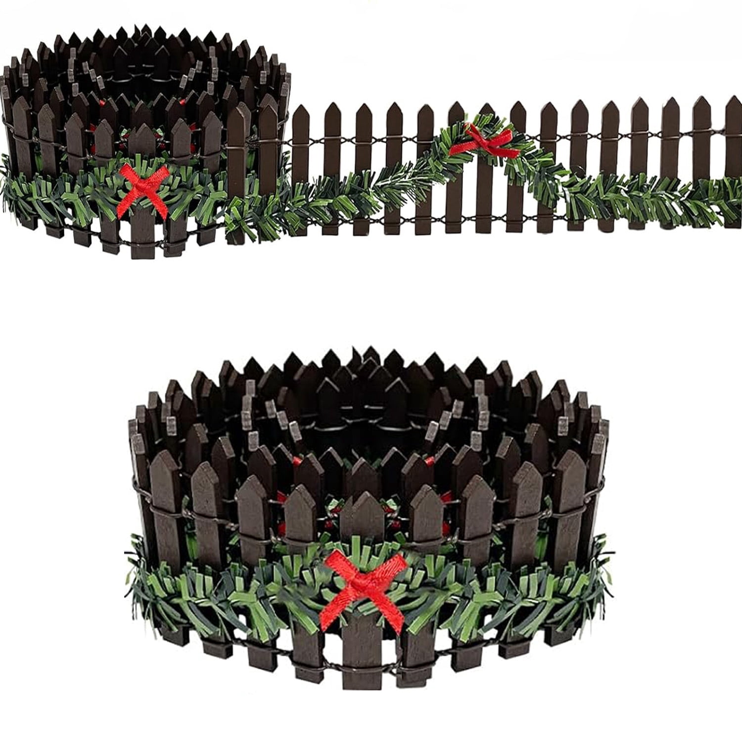 2Pcs Mini Christmas Garden Fence,TGY 35in Christmas Village Wooden Decorative Fence Miniature Garden Fence Accessories Ornaments for Dollhouse DIY Crafts Project Plant Pot Decoration (Brown)