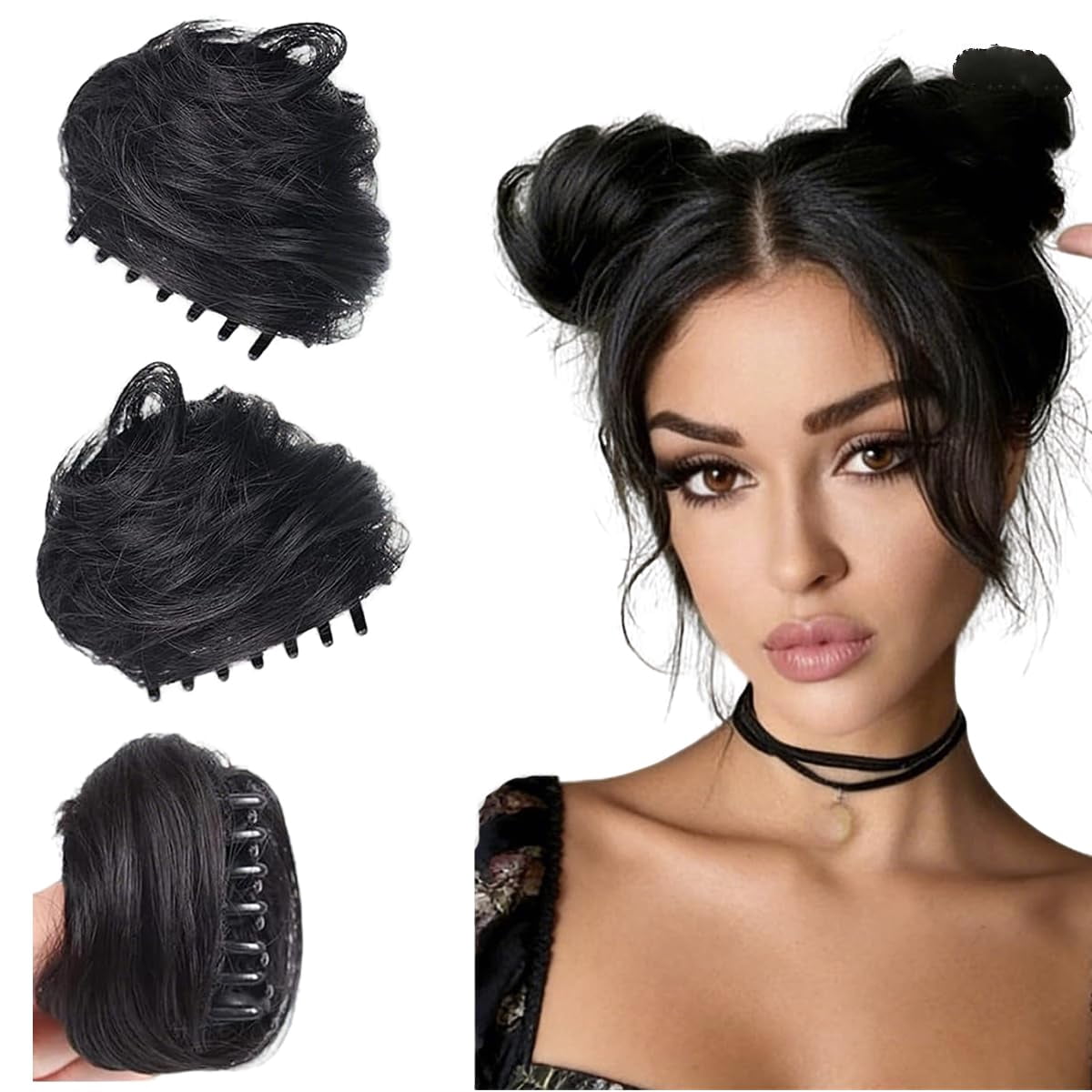 2Pcs Mini Claw Clip Space Bun Hair Pieces Extensions Wig Messy Cat Ears ...