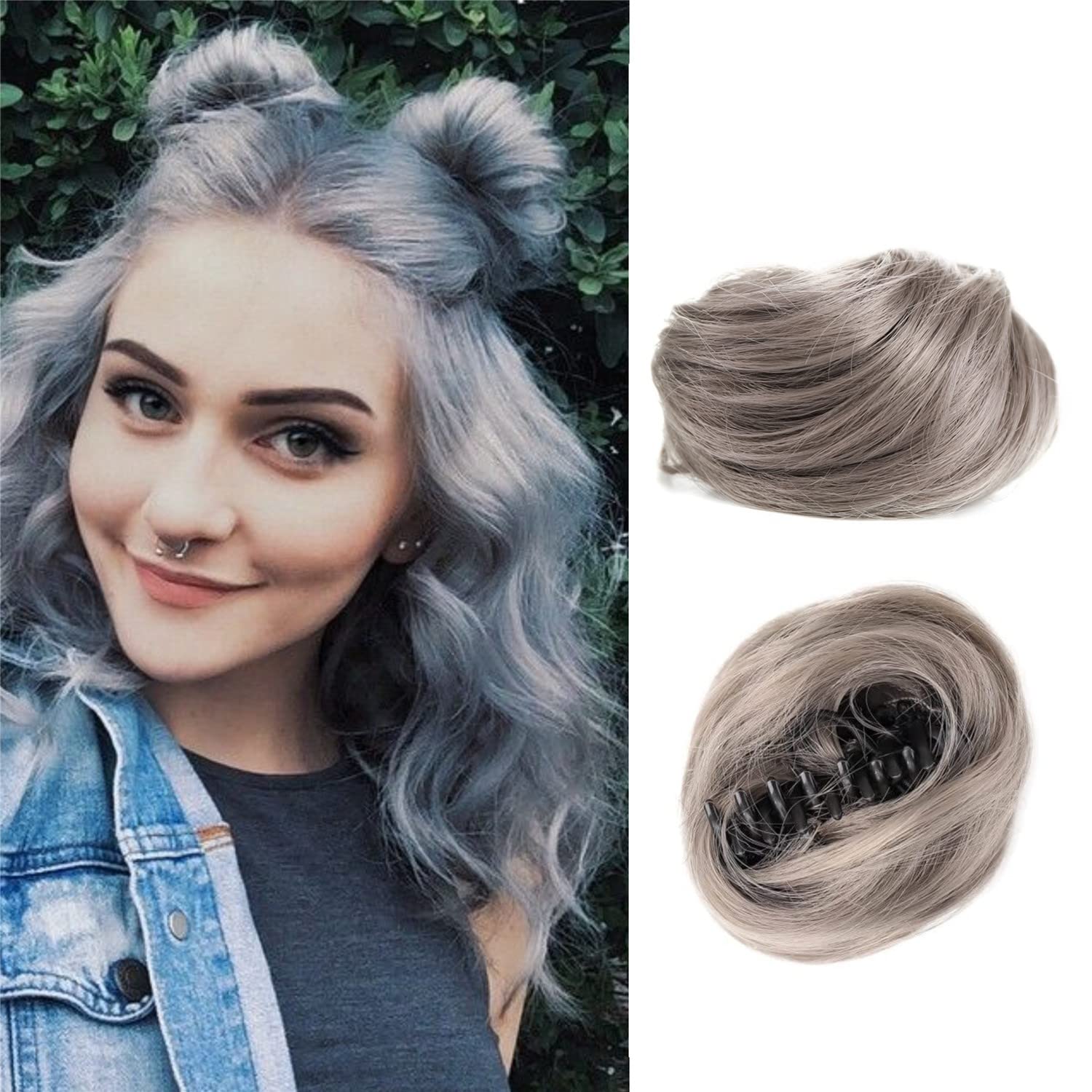 2Pcs Mini Claw Fake Space Hair Bun Clip in Messy Bun Synthetic Hair