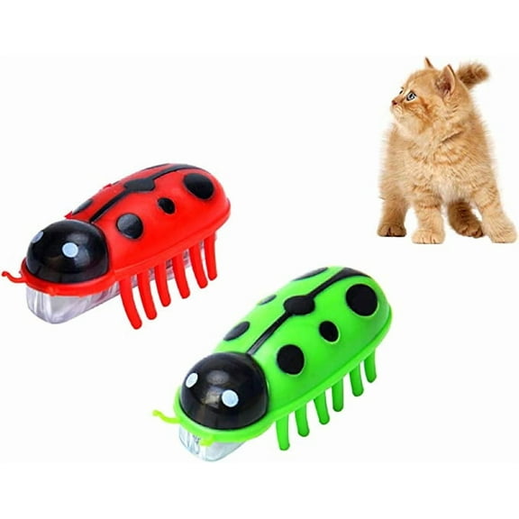 2Pcs Mini Electric Robot Beetle, Interactive Cat Toy Excites & Entices Cats Cuddling Chasing Fun, Realistic Beetle Vibrating Wings, Cat Bug Educational Toy for Indoor Cats Kitten Play Chase Exercise