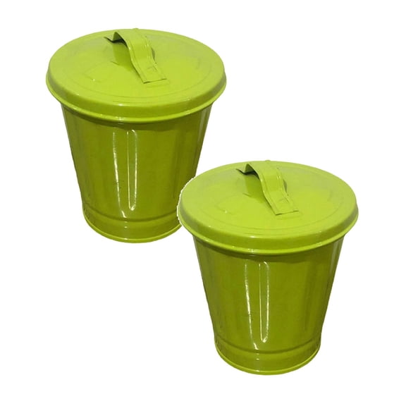 2Pcs Mini Galvanized Can with Lid,Small Metal Buckets with Lids, Wastebasket Can, Metal Rubbish Bin, Tabletop Can, Flower Pot Pen Holde , Waste Receptacles and Liners, Decorations Happy 2026!