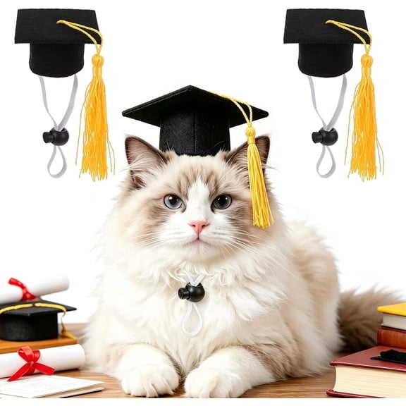 2Pcs Mini Graduation Caps with Tassel Small Animal Bachelor Hat Graduation Photo Props Holiday Costume Accessory for Cat Dog