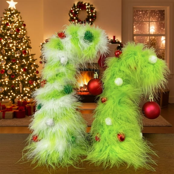 2Pcs Mini Green Christmas Trees with Plush Fur Surface, Christmas Decor for Table Home Shelf Cabinet, Home Display, Tabletop