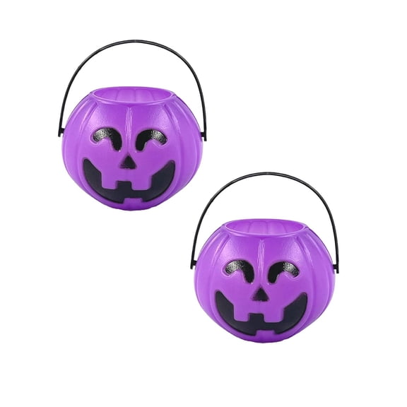 2Pcs Mini Halloween Pumpkin Bucket Halloween Witches Cauldron Kettle Multi-Purposed Novelty Candy Holder Decor For Trick Or Party Candy Container Halloween Party 2.8"