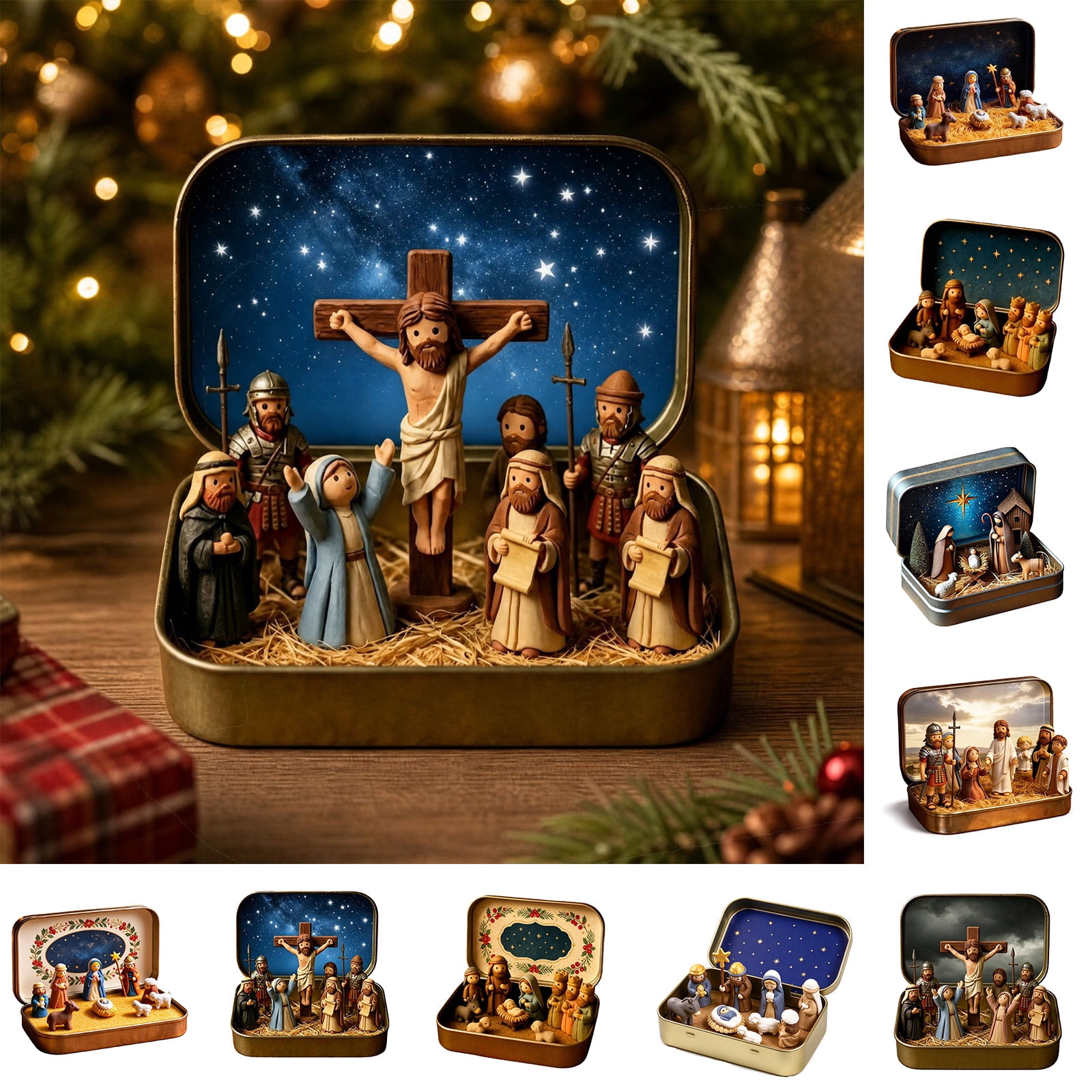 2Pcs Mini Jesus Crucifixion Scene in a Tin Box, Easter & Christian Gift ...