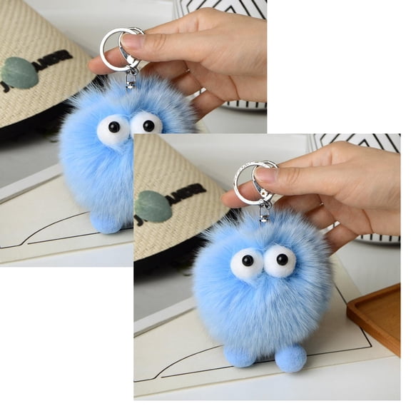 2Pcs Mini Keychain Whimsical Car Charm & Bag Accessory (Trendy Pom ) Hangs