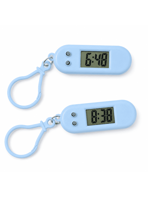 2Pcs Mini LCD Digital Clock Keychain, Portable Electronic Clock with Time Display, Small Travel Alarm Clock for Bag Keyring