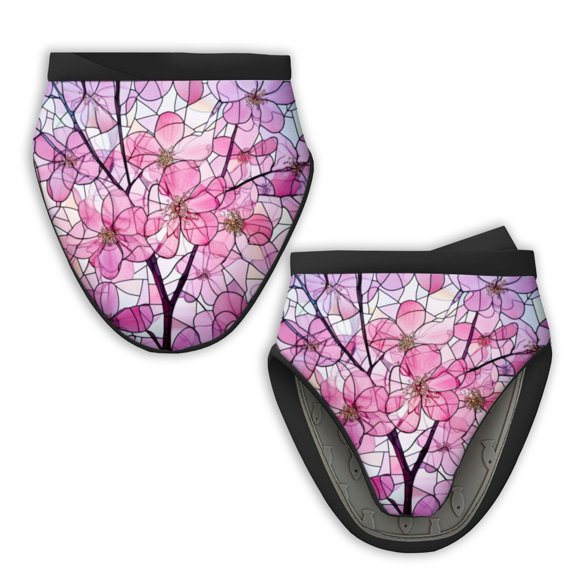 2Pcs Mini Oven Mitts, Beautiful Pink - Toned Petals Fabric Kitchen Gloves, 5.9in Kitchen Mitts for Oven, Heat Resistant Soft Quilted Cotton Lining for Safe Backing Cooking