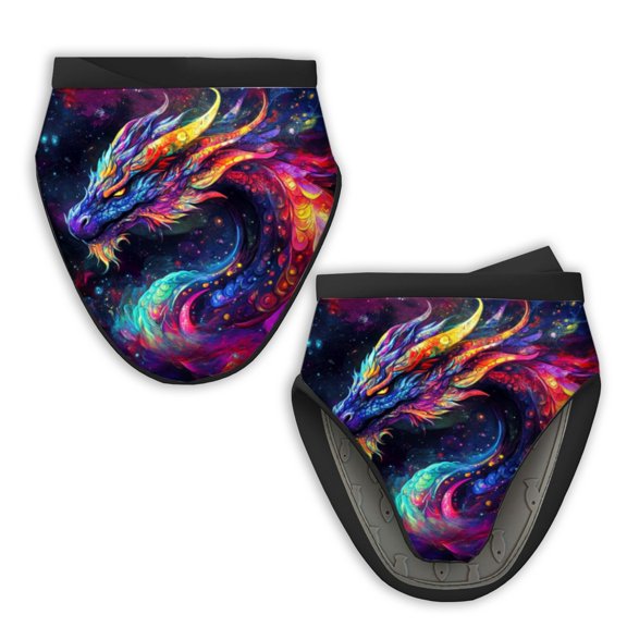 2Pcs Mini Oven Mitts, Gorgeous Cosmic - Hued Dragon Fabric Kitchen Gloves, 5.9in Kitchen Mitts for Oven, Heat Resistant Soft Quilted Cotton Lining for Safe Backing Cooking