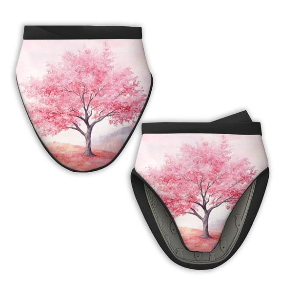 2Pcs Mini Oven Mitts, Gorgeous Pink - Blossomed Tree Fabric Kitchen Gloves, 5.9in Kitchen Mitts for Oven, Heat Resistant Soft Quilted Cotton Lining for Safe Backing Cooking