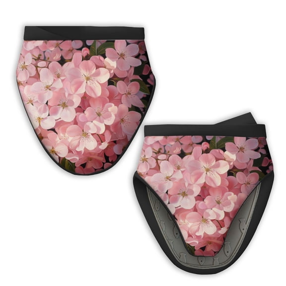 2Pcs Mini Oven Mitts, Pink Flowers Clustered Together Fabric Kitchen Gloves, 5.9in Kitchen Mitts for Oven, Heat Resistant Soft Quilted Cotton Lining for Safe Backing Cooking