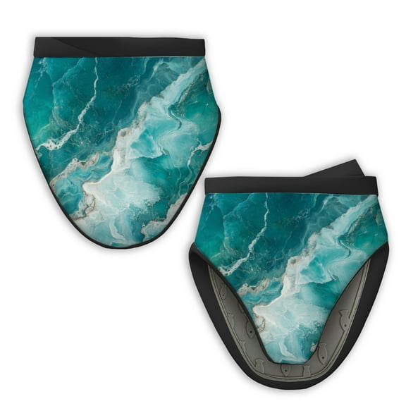 2Pcs Mini Oven Mitts, Teal Marble - Texture Art Fabric Kitchen Gloves, 5.9in Kitchen Mitts for Oven, Heat Resistant Soft Quilted Cotton Lining for Safe Backing Cooking