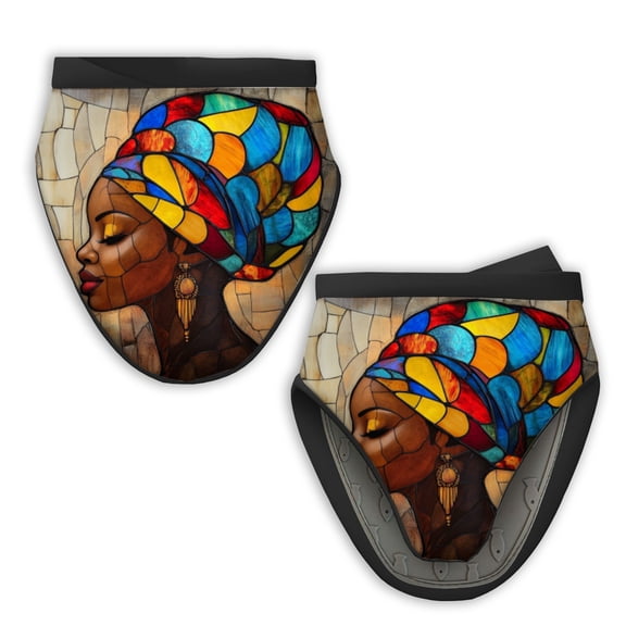 2Pcs Mini Oven Mitts, Vibrant Headwrap - Adorned Woman Fabric Kitchen Gloves, 5.9in Kitchen Mitts for Oven, Heat Resistant Soft Quilted Cotton Lining for Safe Backing Cooking