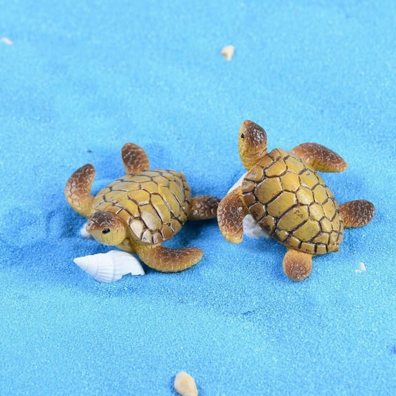 2Pcs Mini Sea Turtle Model Resin Turtle Figurines Fish Tank Miniature Decor