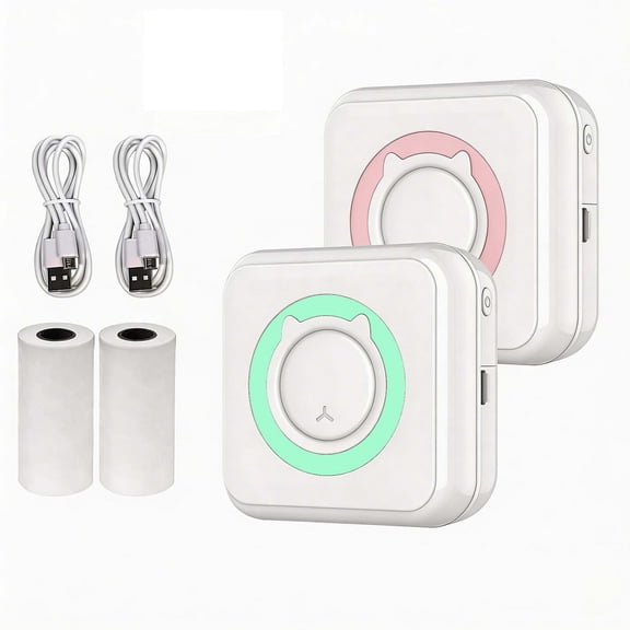2Pcs Mini Sticker Printer,Sticker Thermal Printer for Photos/Labels/Notes,Inkless Pocket Printer for Learning Assistance,Wireless Bluetooth Mobile Photo PrinterPink+Green