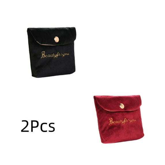 2Pcs Mini Velvet Solid Color Retro Embroidered Button Makeup Lipstick Storage Bag