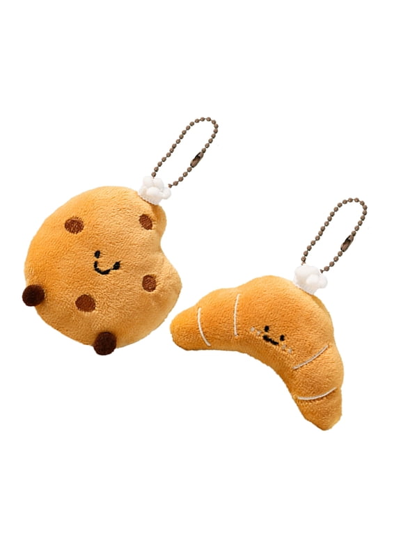 2Pcs Miniature Bread Plushie Keychain Portable Food Themed Bag Accessory