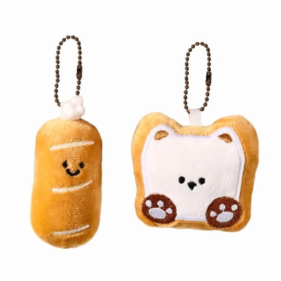 2Pcs Miniature Bread Plushie Keychain Portable Food Themed Bag Accessory