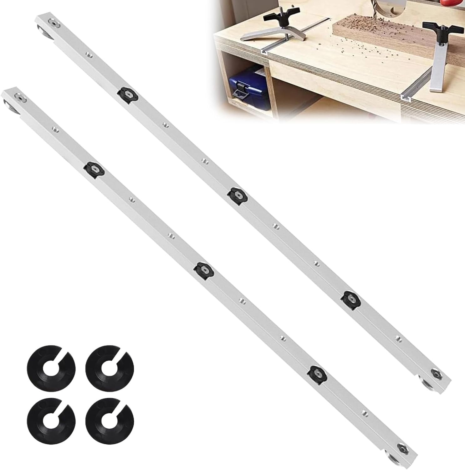 2Pcs Miter Bar Slider, 450mm Miter Bar Slider Aluminium Alloy, Adjustable Miter Bar Table Saw for T-Rail, Table Drill, Band Saw, Woodworking Tool