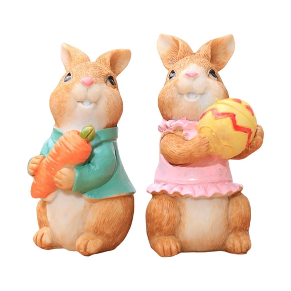 2Pcs Modern Easter Rabbit Statue Bunny Figurine Sculpture Micro Landscape Decorative Crafts for Home Tabletop Festival Living Room Decor
