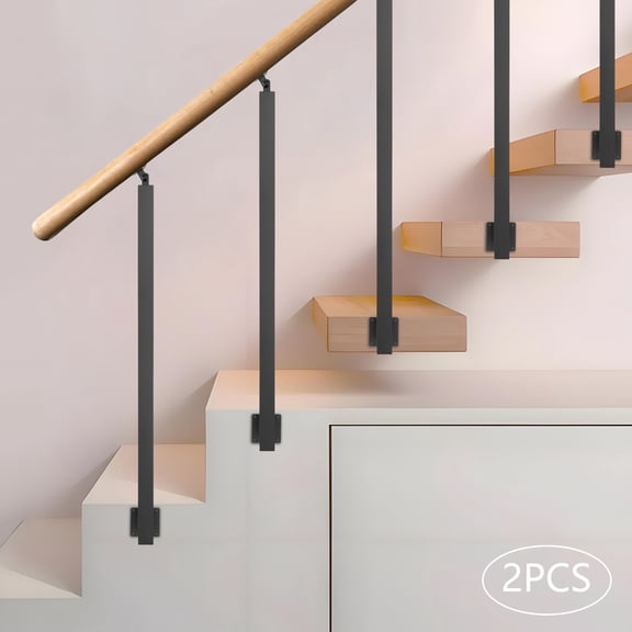 2Pcs Modern High-temperature Baked Paint Rectangular Black Adjustable Stair Railing Posts for Balcony, Stair