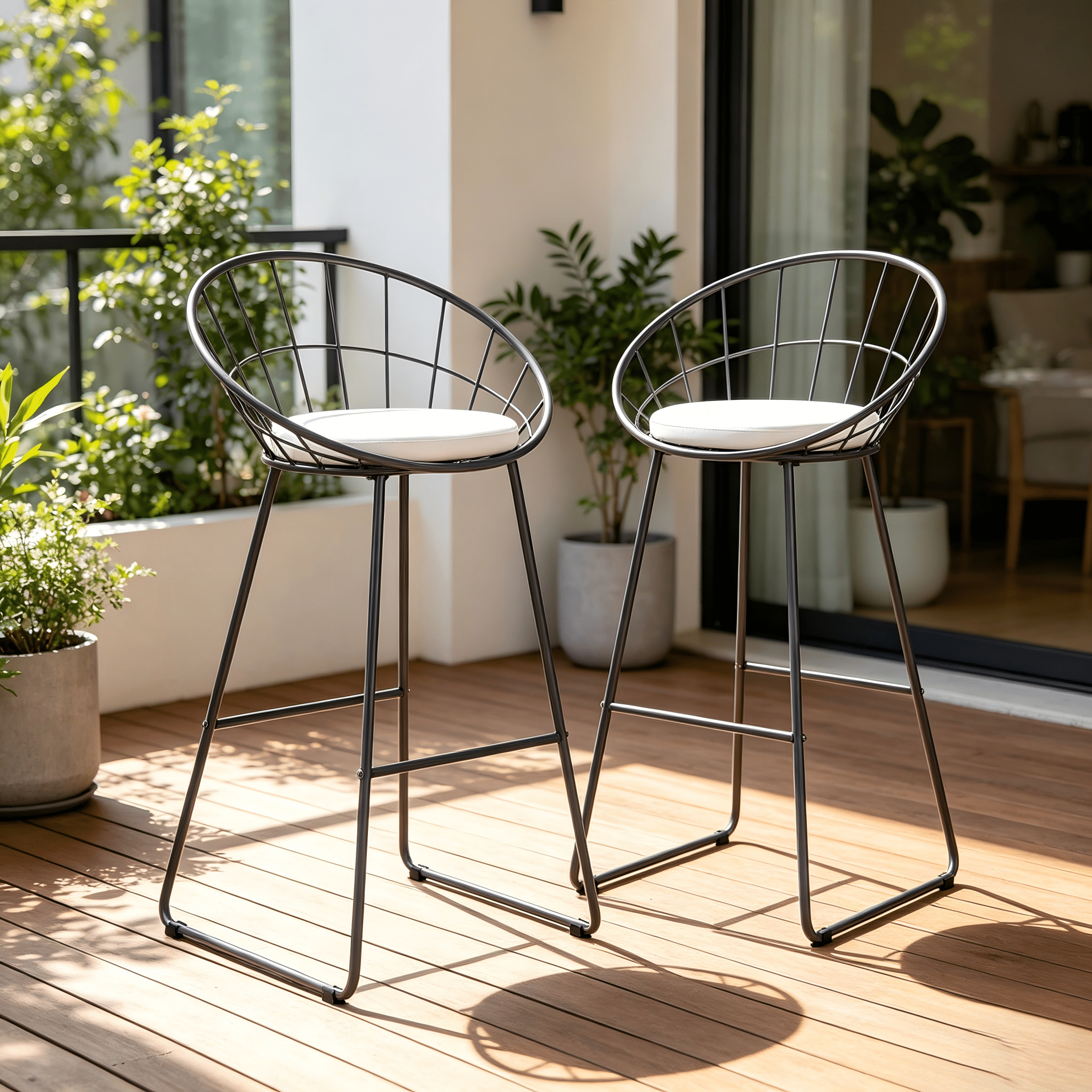 2Pcs Modern Nordic Counter Height Bar Stools, 29.5" Seat Height Industrial Bar Chairs with Curved Hollow Metal Frame Backrest, Padded Faux Leather Seat