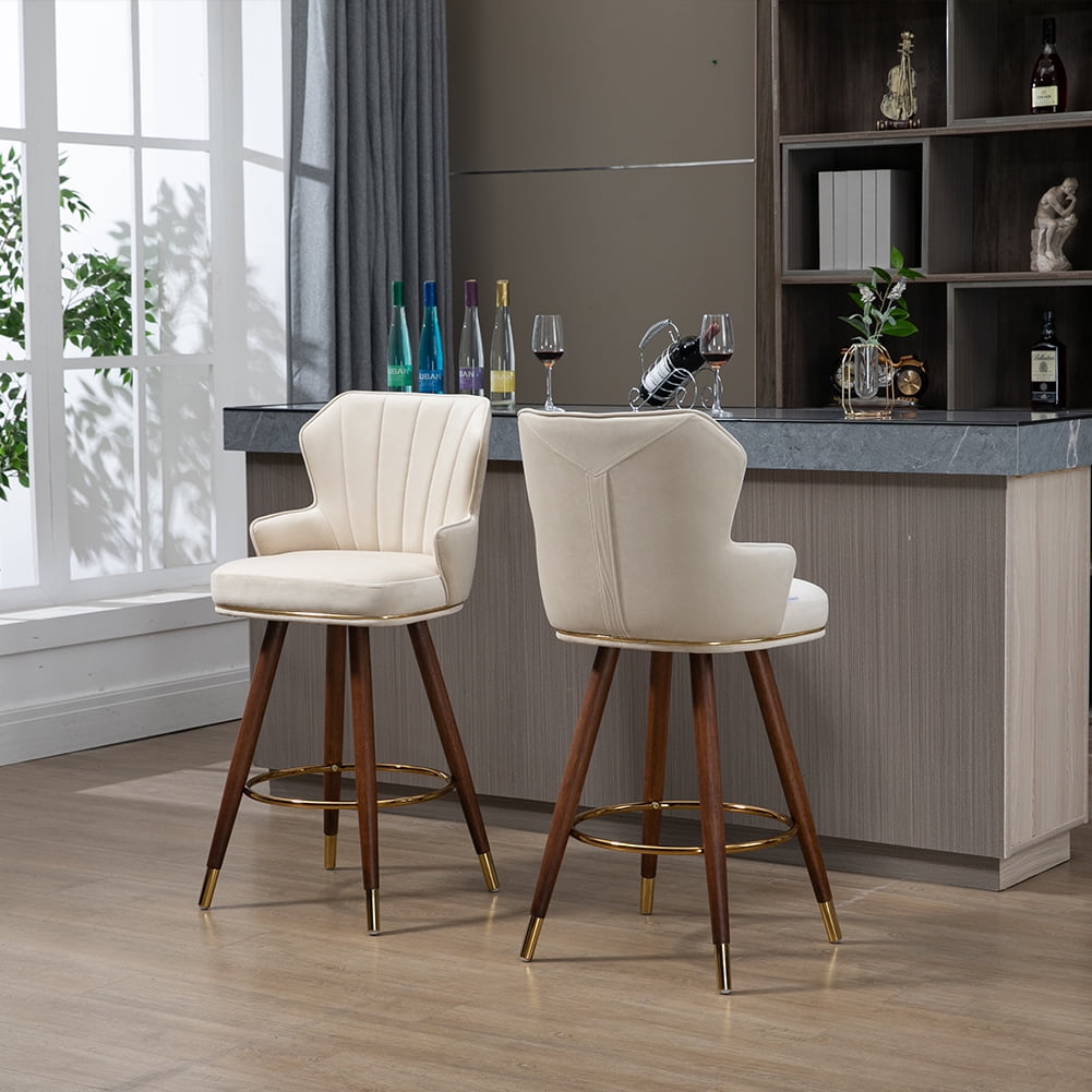 2Pcs Modern Swivel Bar Stools Upholstered 360 Degrees Fixed Height ...