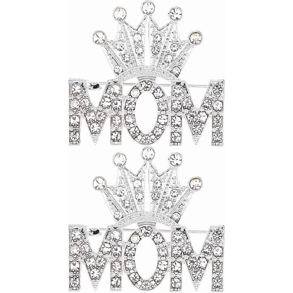 2Pcs Mom Rhinestone Brooches Mother's Day Pin Brooch Rhinestones Brooches Pins Silver with Mom Brooch Pin Initial Letter Brooch Pin for Mothers Day Backpack Clothes