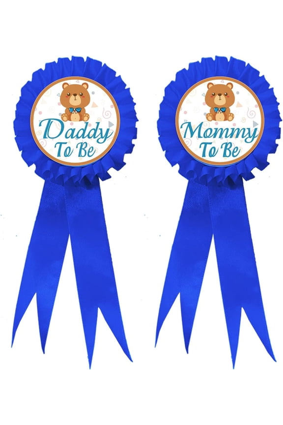 2Pcs Mommy to Be & Daddy to Be Badge Pins Bear Pattern Gender Reveal People Shower Party Button Pins What Will People Be Ribbon Brooches Gifts for Parents of Newborns 7.7x3.4 Inch