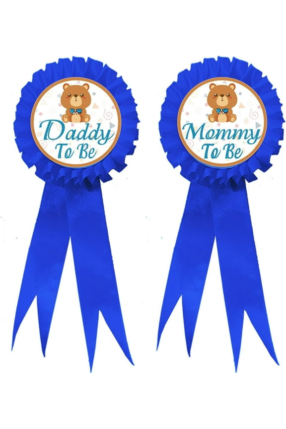 2Pcs Mommy to Be Daddy to Be Badge Pins Bear Pattern Gender Reveal People Shower Party Button Pins What Will People Be Ribbon Brooches Gifts DIY