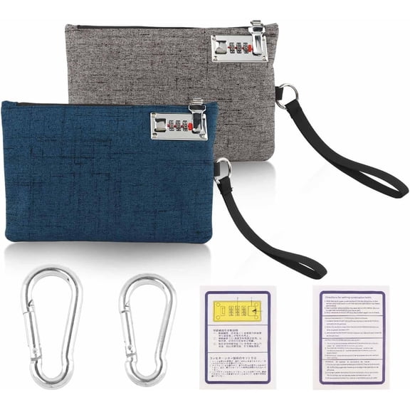 2Pcs Money Bag with Lock & Carabiner - 6.5x10 Inches Locking Bag Purse for Cash, Bank Deposits, Jewelry, Passports,Wallet, Medicine, Phone and Credit Cards and Valuable Storage