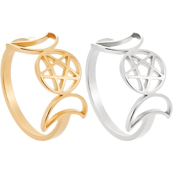2Pcs Moon Goddess Rings 304 Stainless Steel Golden Stainless Steel Color Modern Unisex Jewelry colorful