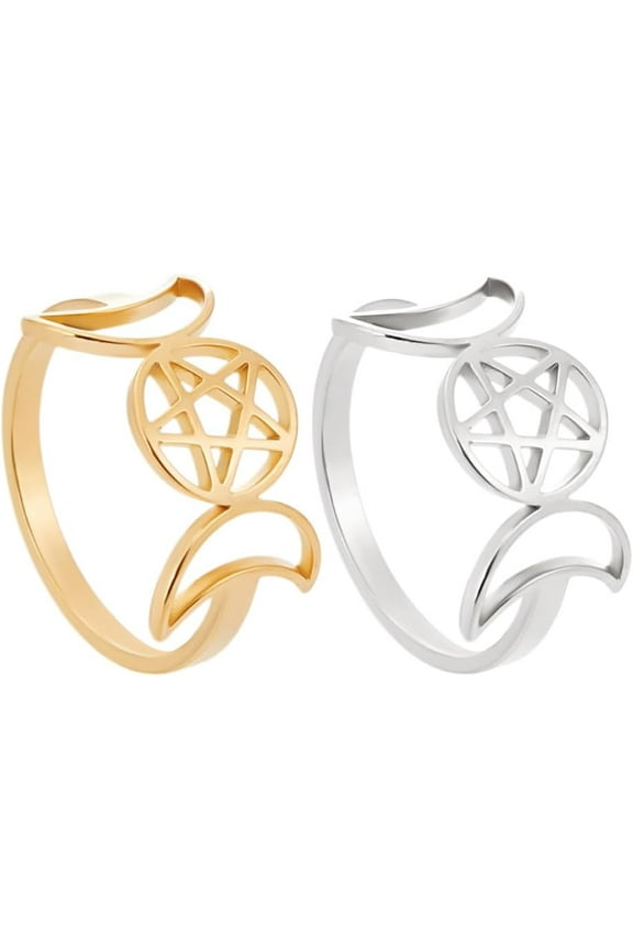 2Pcs Moon Goddess Rings 304 Stainless Steel Golden & Stainless Steel Color Modern Unisex Jewelry