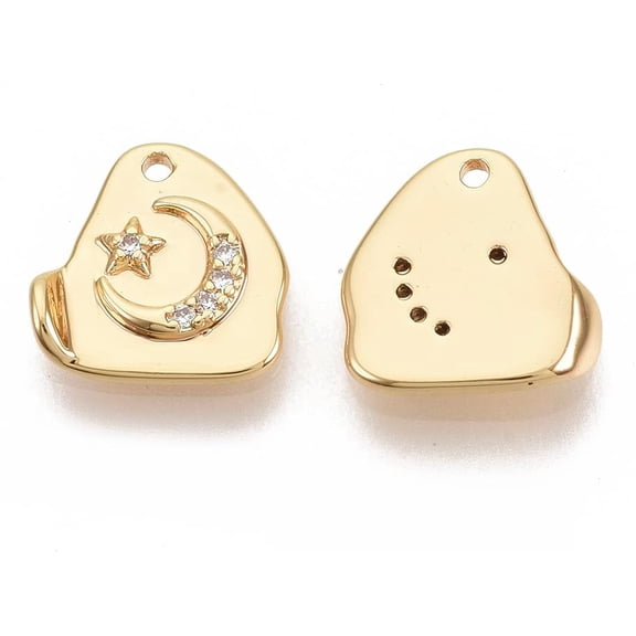 2Pcs Moon and Star Charms Brass Micro Pave Clear Cubic Zirconia Charms Real 18K Gold Plated for Women DIY Necklace Bracelet Earring Jewelry Craft Making 10.5x10.5x2.5mm Hole: 1mm