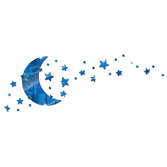 2Pcs Moon Star Mirror Wall Sticker Moon Mirror Decals DIY Plastic Mirror Tiles Sticker Self-Adhesive Star Mirror Wall Decors for Home Living Room Bedroom Background Wall Decoration Blue
