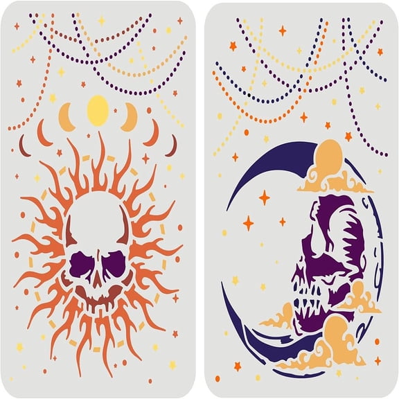 2Pcs Moon ase Sturdy Stencil 11.7x8.3 inch A4 Horror Human Sheet Template Large Painting Decoration Reusable Mylar Template